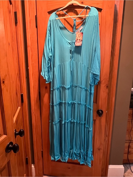 Lotus Traders Dresses & Skirts - Lotus Traders NWT Bohemian Turquoise Tiered Maxi Dress with Tie Back 3X